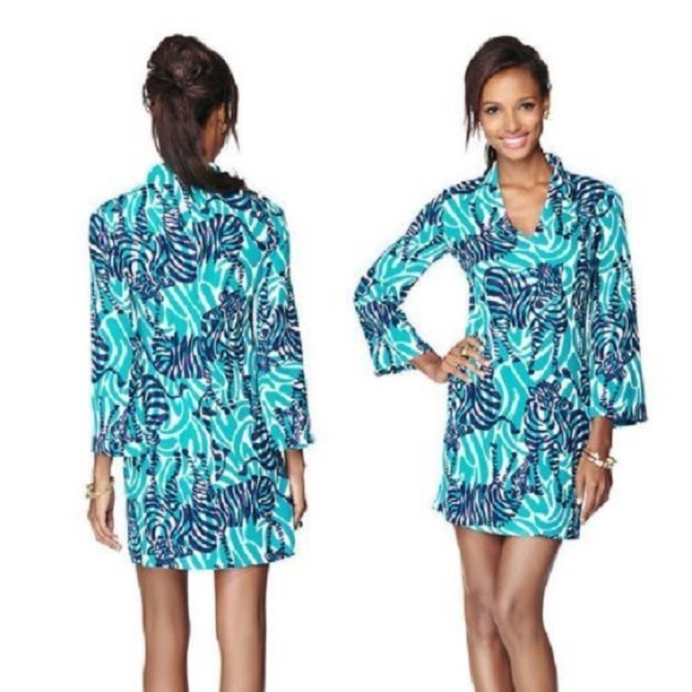 Lilly Pulitzer Blue Long Sleeve Tunic Zebra Dress